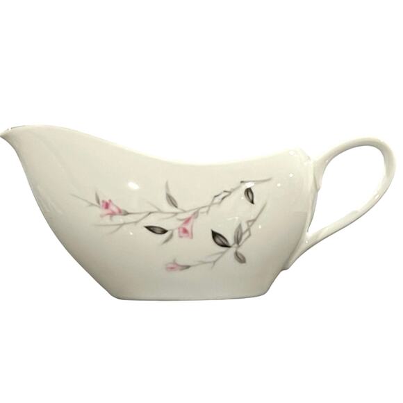Cherry Blossom Gravy Pitcher Boat Handled 8.5" Pink Gray Fine Bone China Vtg - Picture 5 of 6